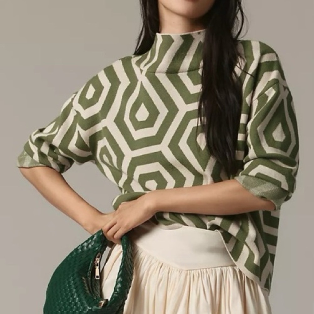 Maeve I Anthropologie: The Cary’s Mock Neck Geometric Sweater